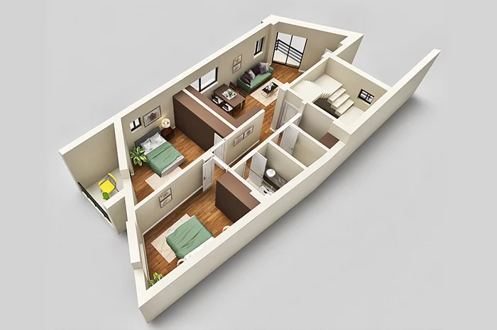 randare plan interior apartament detalii, camere, dormitor, living vila