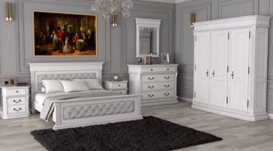 randare 3D mobilier de lux, dormitor, comoda, pat, noptiera, sifonier, tablou
